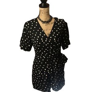 Cooper 18 black/white/red polka dot short sleeved romper